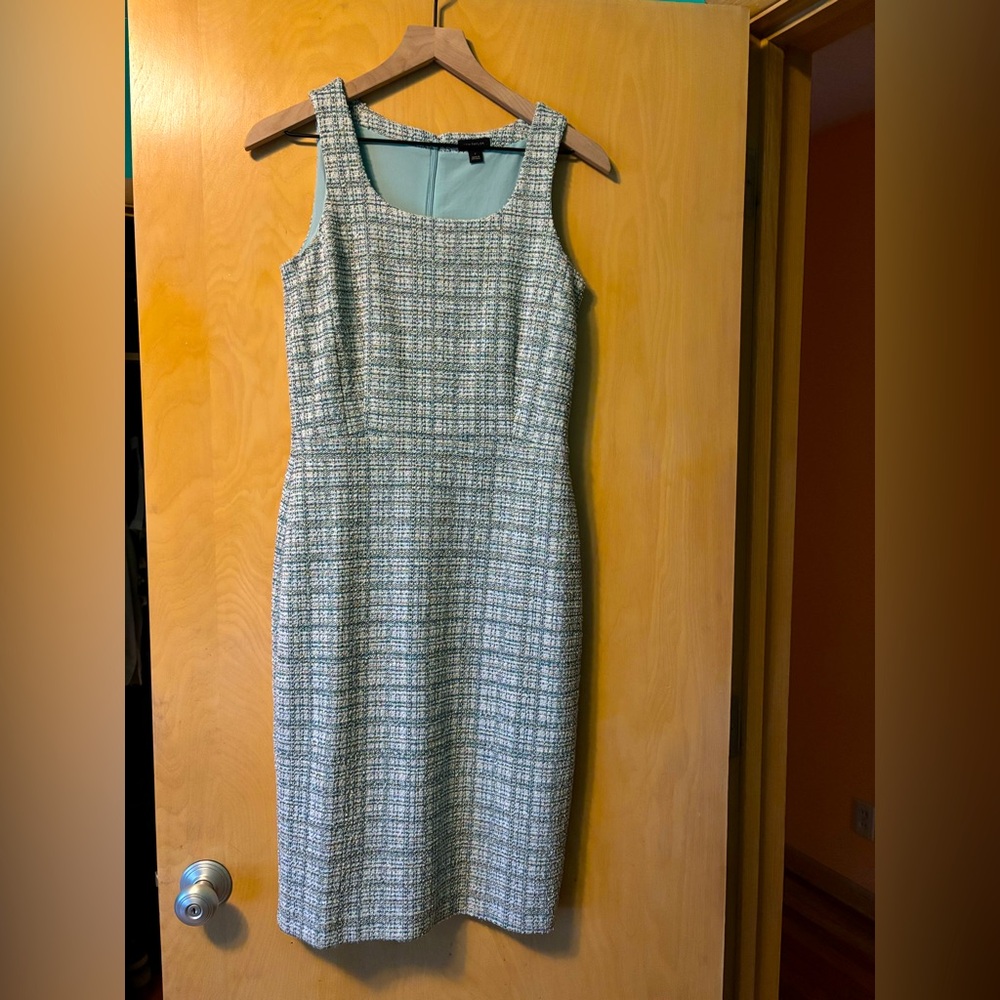 Ann Taylor Tweed Midi Dress - Sea Foam Green and White 🧜‍♀️